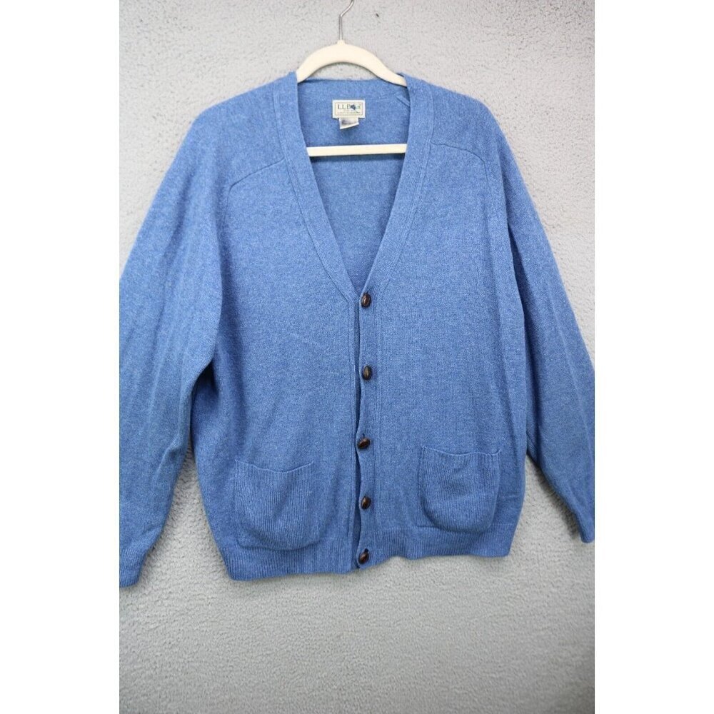 L.L.Bean Men's Button-Up Grandpa Cardigan-100% Lamb's Wool-Large-Elbow Patches